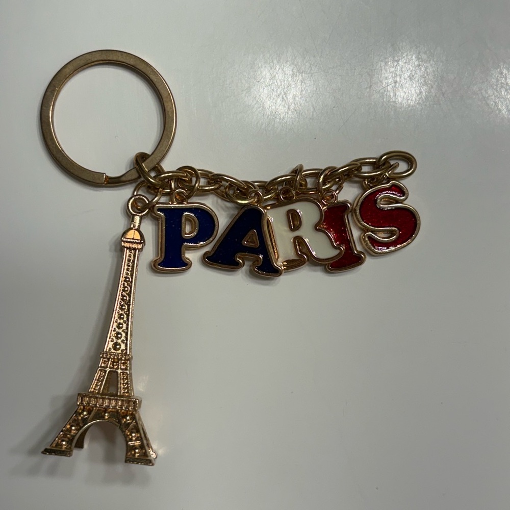 Gold Eiffel Tower Keychain with Blue Letters - Picture 4 of 5